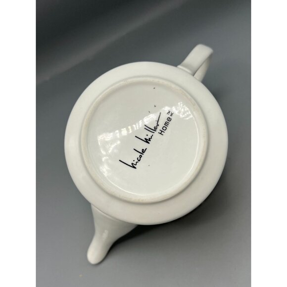 Nicole Miller Home Teapot Gold on White Contemporary Floral Design High Tea - Picture 6 of 11